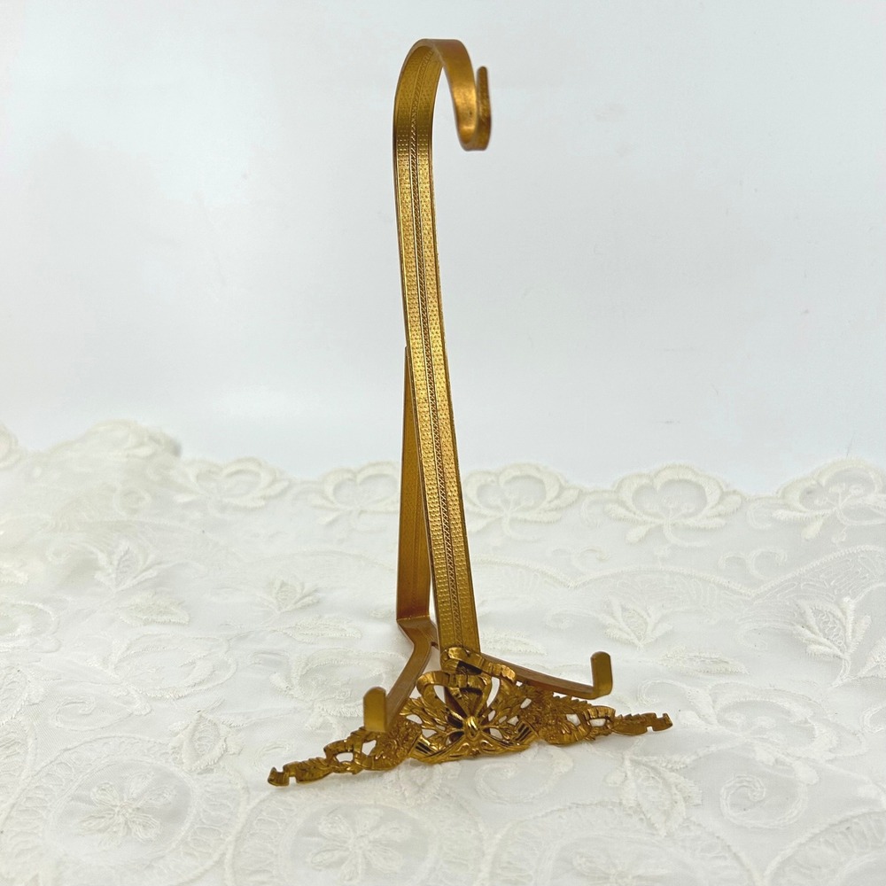 Vintage Teacup Display Metal Easel Gold Tone Ornate Stand C. & A. Richards